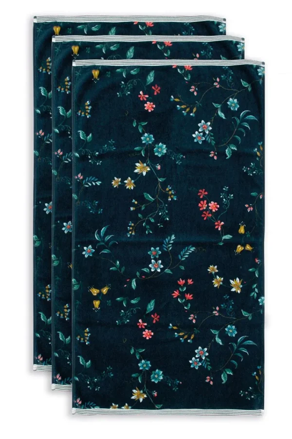 Sale Pip Studio Badetuch Set/3 Les Fleurs Dunkel 55x100 cm Blau