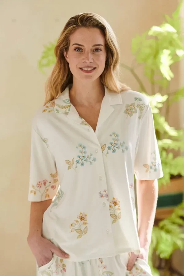 Hot Pip Studio Flora Top Kurze Ärmeln Blossom Chique Weiss