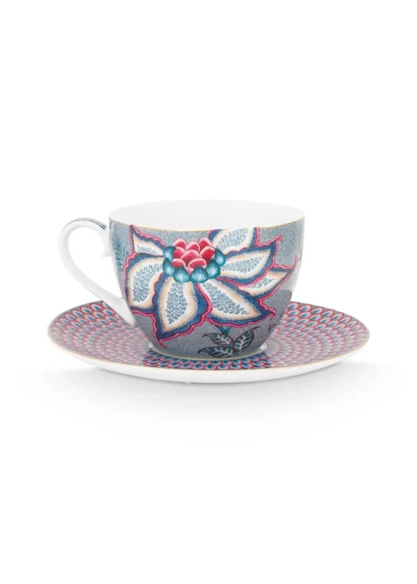 Flash Sale Pip Studio Flower Festival Cappuccino Tasse & Undertasse Hell Blau