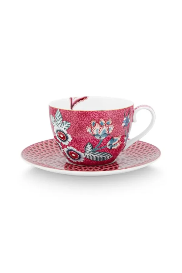 Hot Pip Studio Flower Festival Cappuccino Tasse & Undertasse Dunkel Rosa