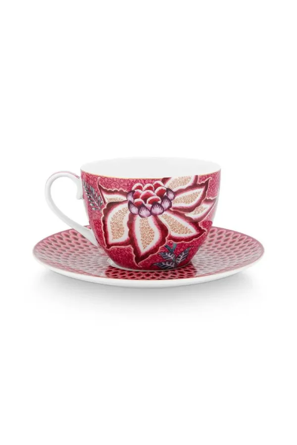 Hot Pip Studio Flower Festival Cappuccino Tasse & Undertasse Dunkel Rosa