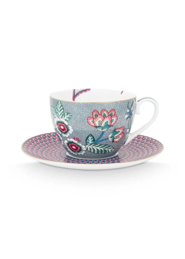 Flash Sale Pip Studio Flower Festival Cappuccino Tasse & Undertasse Hell Blau