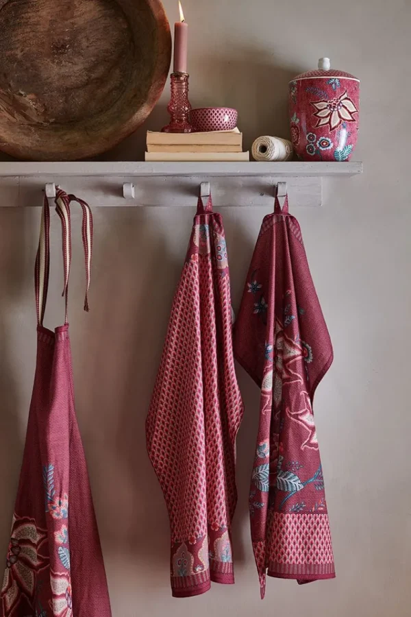 Sale Pip Studio Flower Festival Geschirrtuch Rot/Dunkel Rosa