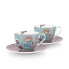 Clearance Pip Studio Flower Festival Set/2 Cappuccino Tasse & Undertasse Hell Blau