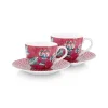 Sale Pip Studio Flower Festival Set/2 Espresso Tasse & Undertasse Dunkelrosa