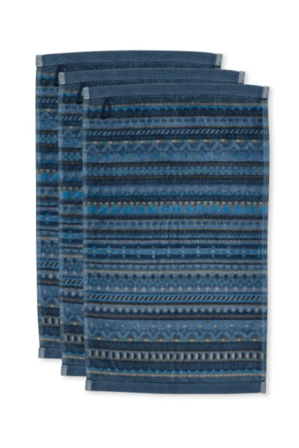 Discount Pip Studio Gästehandtuch Set/3 Geometric Print Dunkel 30x50cm Blau