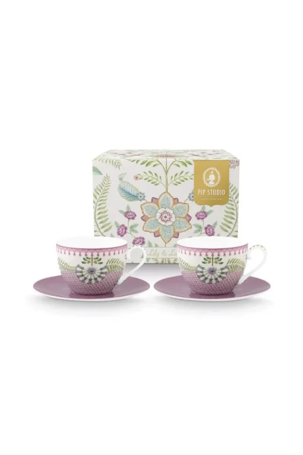 Outlet Pip Studio Lily & Lotus Set/2 Cappuccino Tasse & Untertasse Lila Violett