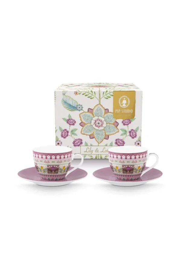 Shop Pip Studio Lily & Lotus Set/2 Espresso Tasse & Untertasse Lila Violett