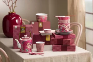 Hot Pip Studio Oriental Flower Festival Set/4 Tassen Dunkel Rosa