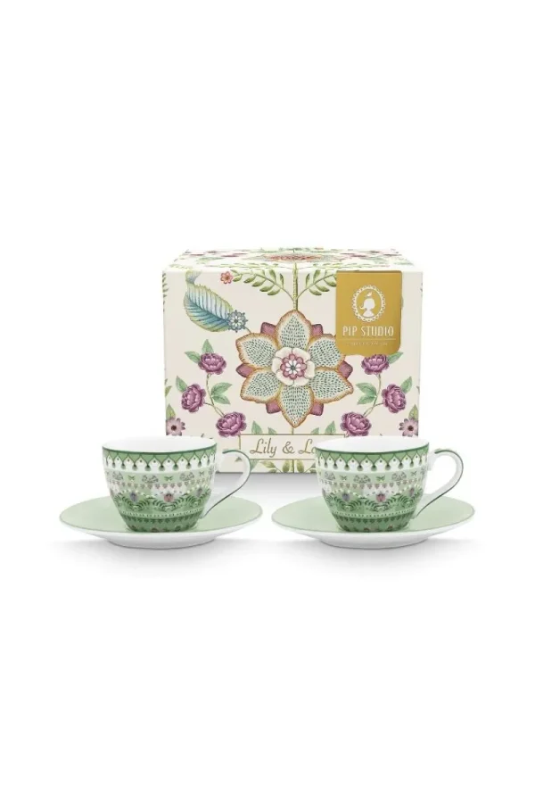 Cheap Pip Studio Set/2 Espresso Tassen & Untertassen Lily&Lotus Hell Grün