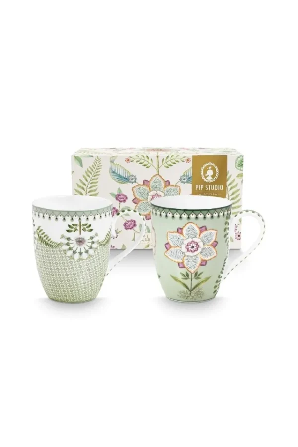 Cheap Pip Studio Set/2 Tassen Gross Lily&Lotus Hell Grün