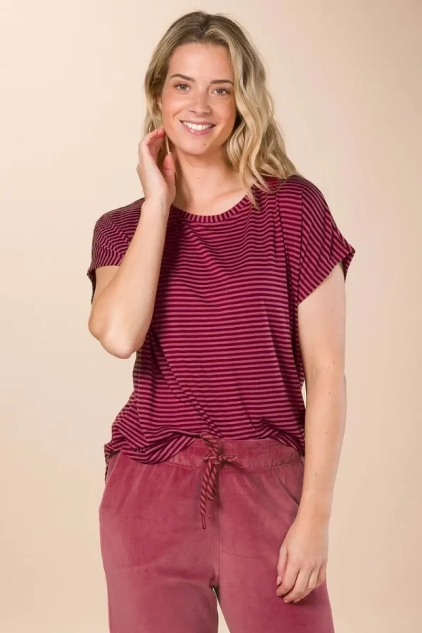 Outlet Pip Studio Tatum Top Kurze Ärmeln Little Sumo Stripe Rot Rosa