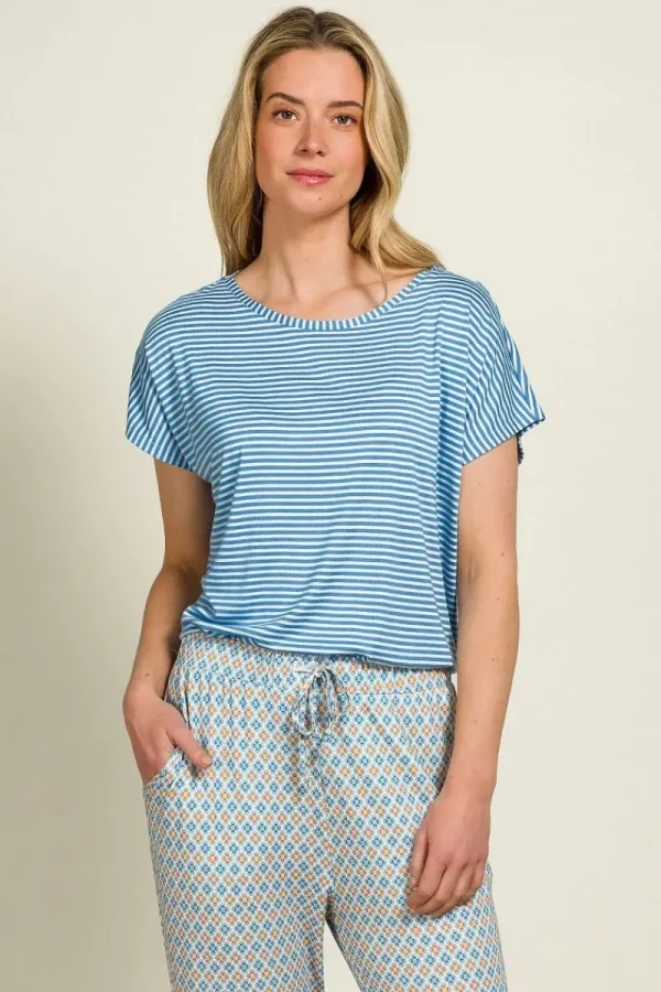 Online Pip Studio Tatum Top Kurze Ärmeln Little Sumo Stripe Blau