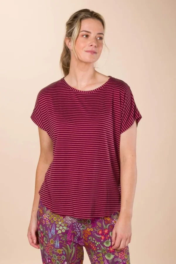 Outlet Pip Studio Tatum Top Kurze Ärmeln Little Sumo Stripe Rot Rosa