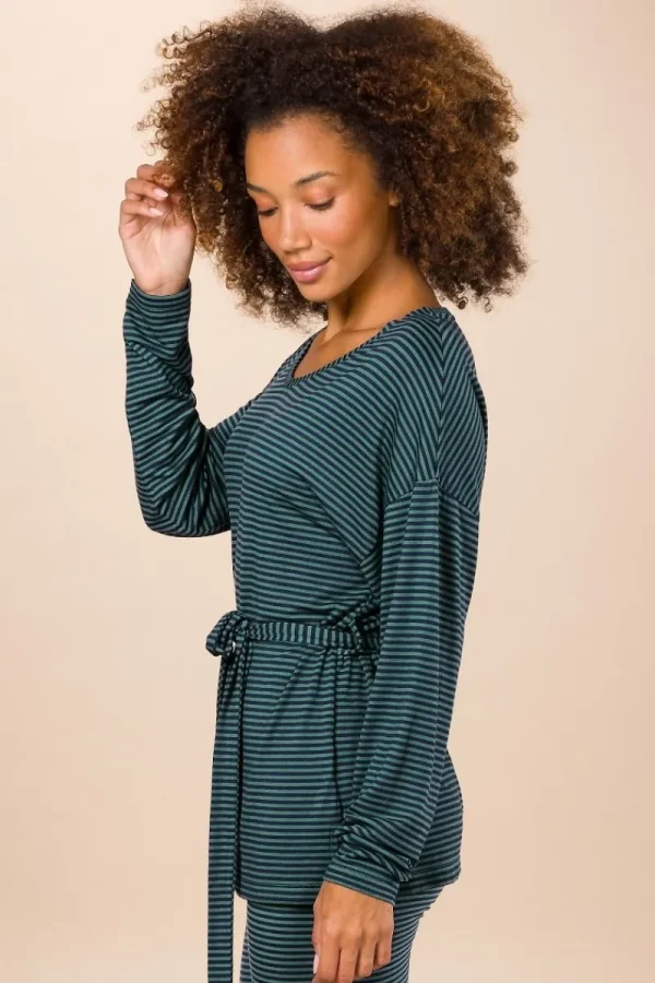 Hot Pip Studio Timberly Top Lange Ärmeln Little Sumo Stripe Blau Grün