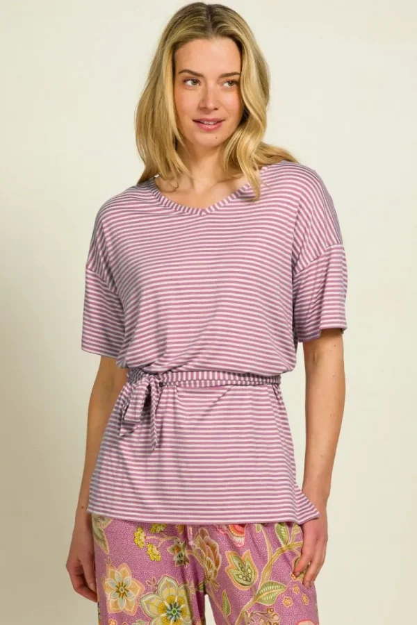 New Pip Studio Tonya Top Kurze Ärmeln Little Sumo Stripe Lila Violett