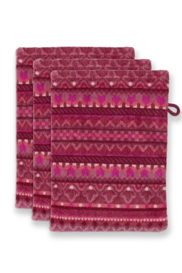 New Pip Studio Waschlappen Set/3 Geometric Print Dunkel 16x22cm Rosa